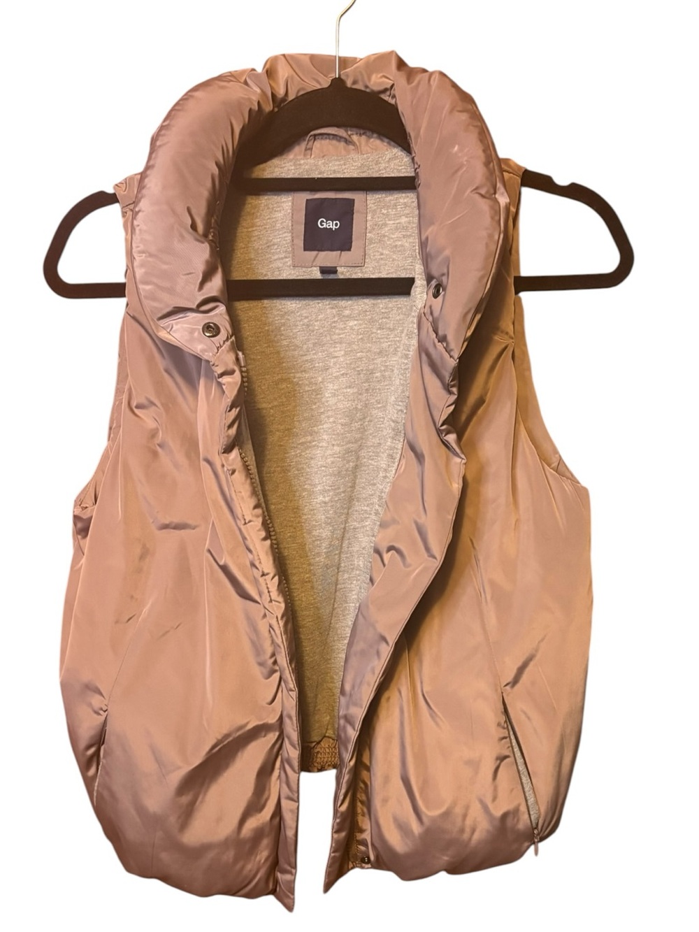 GAP Puffer Vest Size Small Taupe Brown High Collar Fall Layering